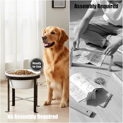 BestVida Erhöhter Hundenapf, Erhöhter Einzelnapfständer, Hundefutterstation mit 1x2400ml Steingutnapf, Hundenapf für mittelgroße und große Hunde (große,Weiß)