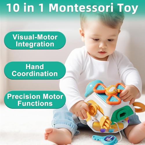 Image of Montessori Busy Board & Activity Cube, Sensory Travel Toys for Toddlers 1-3, Baby Toys 6-12-18 Months, Educational Learning Gifts for Boys & Girls (First Edition)