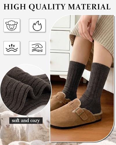 Image of Loritta Wool Socks for Women, Winter Warm Hiking Boot Socks Gifts | Classic Cozy Crew, Vintage Knit, Soft Thick House Socks, Outdoor, Christmas Gift, Stocking Stuffers for Mom Grandma Wife