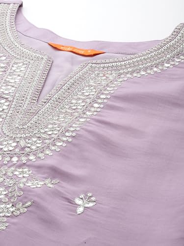 Image of INDO ERA Women's Embroidered Silk Blend Calf Length Straight Kurta & Pant with Dupatta Set | Kurta Sets For Woman