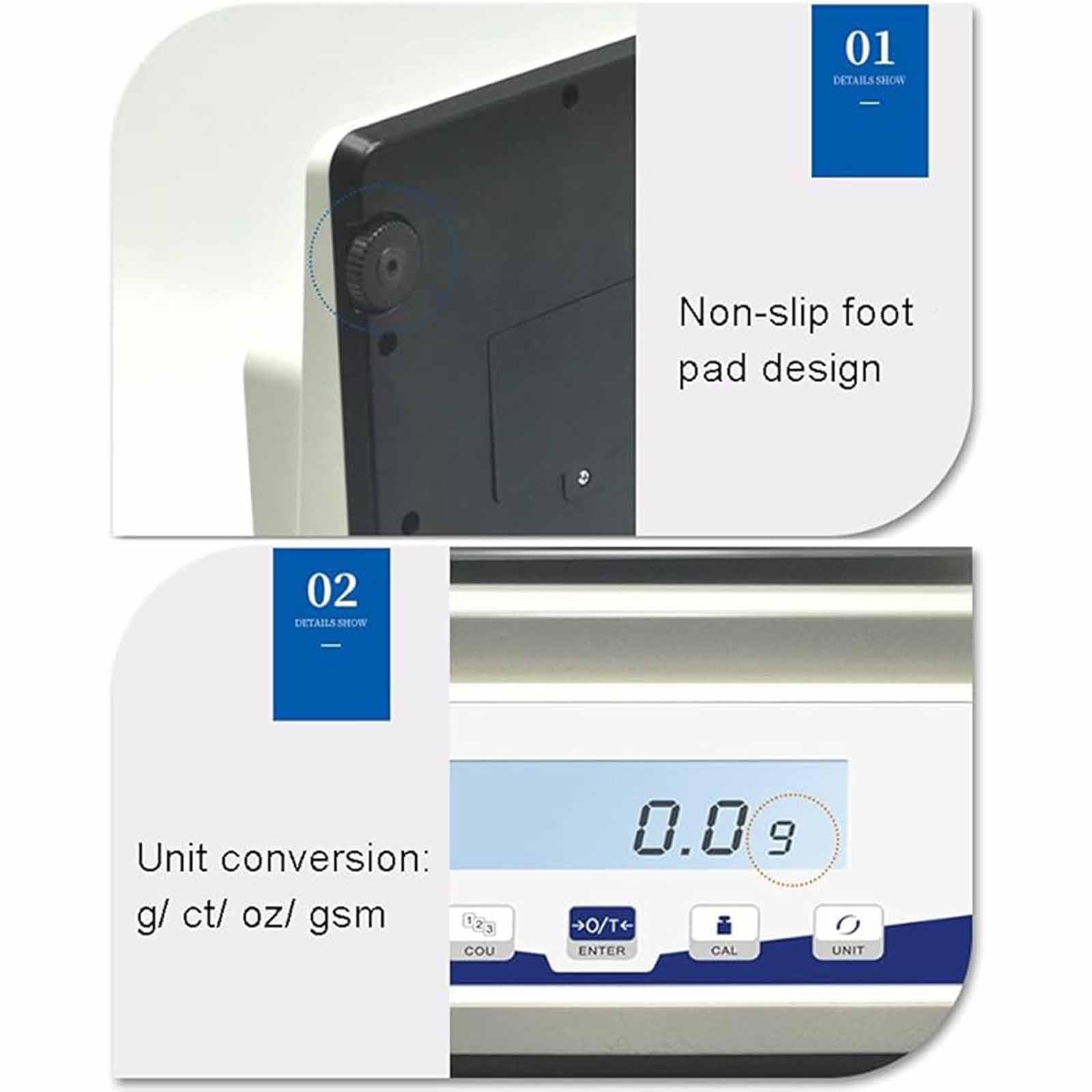 Bilancia elettronica ad alta precisione, bilancia analitica di precisione con conteggio 2100 g/0,1 g e conversione di unità, alimentatore a doppia modalità per cucina da laboratorio di gioielleria