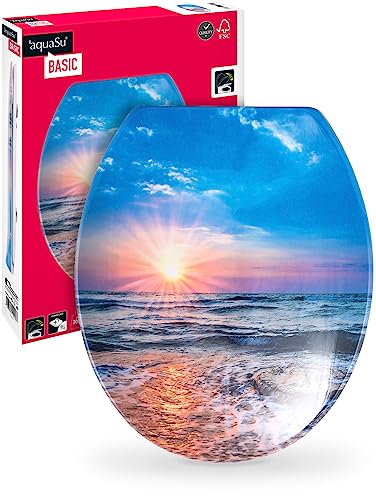 \'aquaSu® Basic, WC-Sitz mit Motiv, Duroplast Toilettendeckel mit Absenkautomatik, Belastbar bis 200 kg, Standard O-Form, Take-Off, 409186 \'aquaSu® Basic, WC-Sitz mit Motiv, Duroplast Toilettendeckel mit Absenkautomatik, Belastbar bis 200 kg, Standard O-Form, Take-Off, 409186