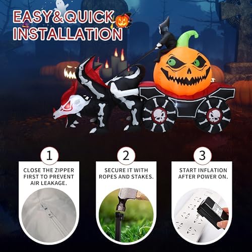 51ioZnictLL._AC_ Inflatable Halloween Carriage, Grim Reaper Sitting on Pumpkin and Driving Skeleton Dragon Carriage with Built-in LED Lights, Inflatable Halloween Outdoor Decorations