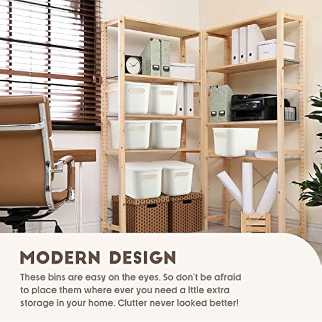 Tuanse 8 Pieces White Plastic Storage Bins with Lids, Stackable Storage baskets with Handle Containers Box for Shelves Drawers Desktop Playroom Classroom Office Organization(7.3 x 10.2 x 6.5 Inches)