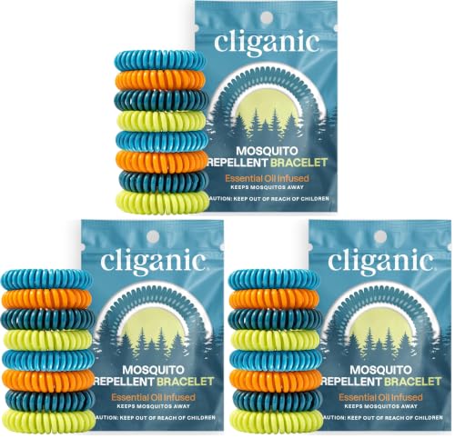 Image of Cliganic 60 Pack Mosquito Repellent Bracelets for Adults & Kids - Natural DEET-Free Bands, Individually Wrapped