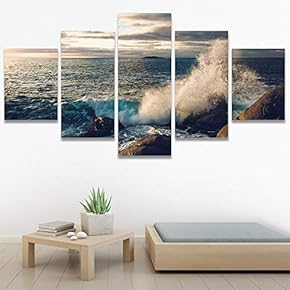 SIGNWIN 5 Panel Canvas Wall Art Coastal Scenery...