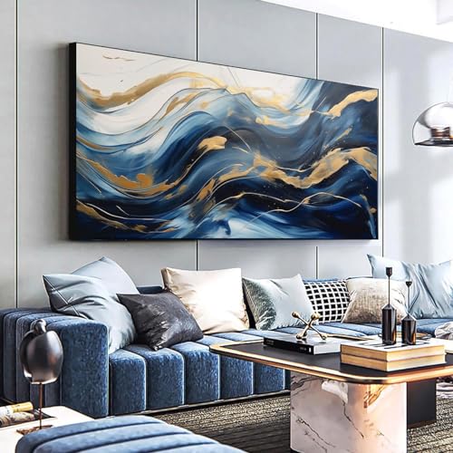 Tableau salon moderne bleu et grande toile abstraite pour sublimer votre décoration murale