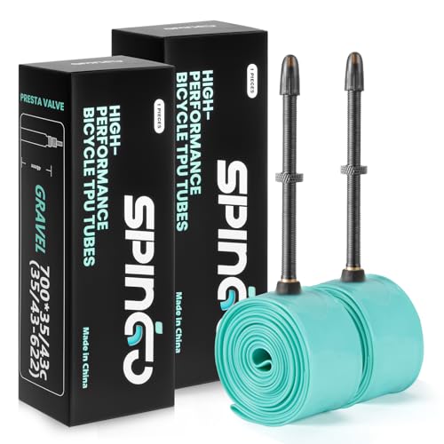 SPINGO Metallventil TPU Schlauch Rennrad 700C 2332C Ultraleicht Fahrradschlauch Pannensicher TPU Rennradschlauch mit Metall Presta Ventil 48mm/60mm/80mm