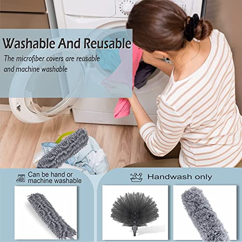 Image of Fulminare 3 in 1 Microfiber Feather Duster 4PCS Bendable & Extendable Fan Cleaning Brush with 100 inches Expandable Pole Handle Washable Mop for High Ceiling Fans (King)