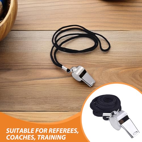 6 silbatos de acero inoxidable con cordones negros miniatura 3