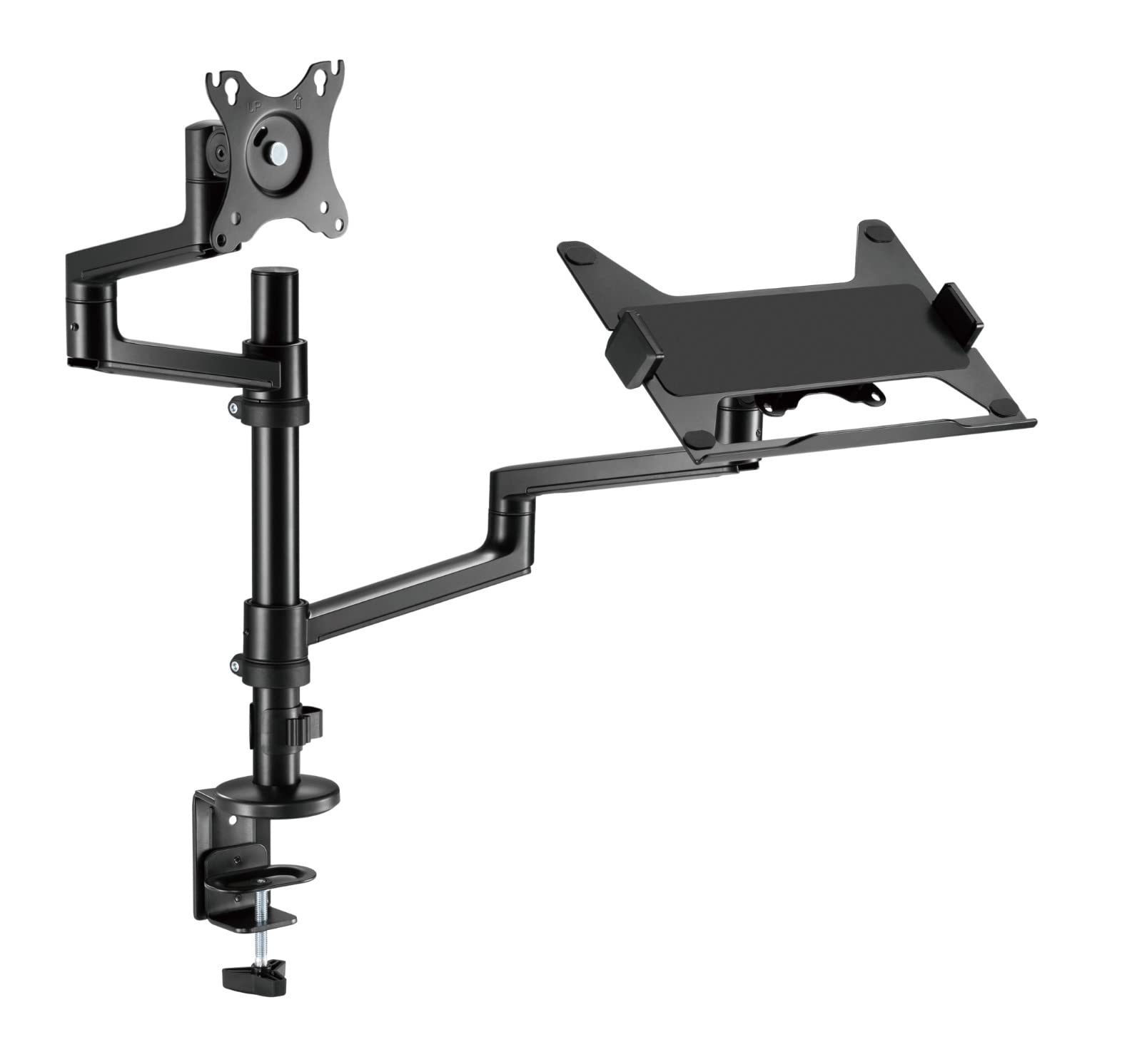 NavodeskControl Monitor Arm Model L with Laptop Tray - Dual Monitor Stand for 17" to 32" Screens & 11.6" to 17.3" Laptops - Ergonomic and Space-Saving Design (Dual with Laptop Holder, Black)