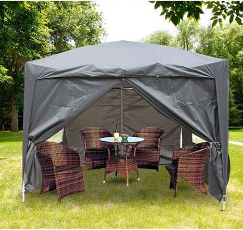 Gazebo with sides 3x3m Pop Up Heavy Duty Gazebo Silver waterproof paint coating Oxford cloth Marquee Garden Awning Party Tent Canopy With 4 Side Walls and Carry Bag (Grey)