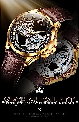 Image of OLEVS Skeleton Watches for Men Automatic Self Winding Mechanical Luxury Dress Leather Waterproof Luminous Men Wrist Watch