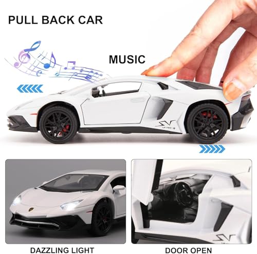 Image of 1:32 Scale Lamborghini LP750 Model Diecast Metal Pullback Toy car with Openable Doors & Light, Music Boys car for Kids Best Toys Gifts Toys for Kids (White)