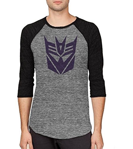 Transformers Decepticon Logo Adult Arctic Gray and Black Baseball Raglan T-shirt (Adult Large)