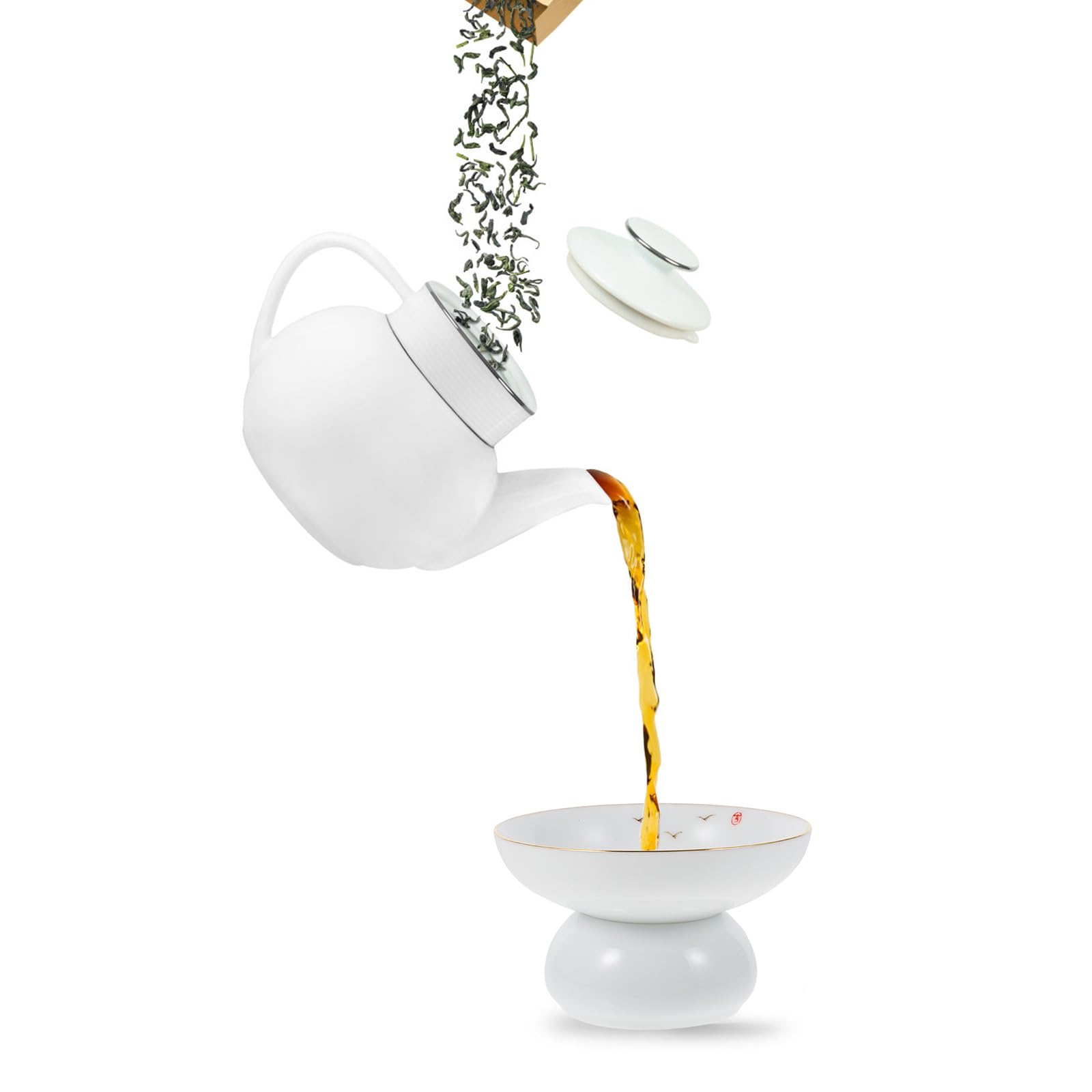 Infuseur à Thé en Céramique Passoire Fine et Support, Accessoire pour Cérémonie de Thé, Filtre Réutilisable pour Maison et Bureau, Style Classique Blanc