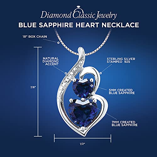 Lab Created Blue Sapphire Heart Necklace Diamond Accent in Sterling Silver or 14kt Yellow Gold Plated Silver - 18 Inch Chain3