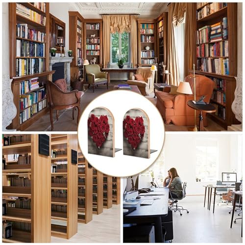 Sujetalibros de madera con rosas rojas soporte grande para libros 6