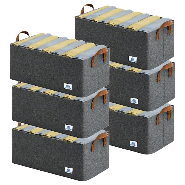 Image of HomeStrap Set of 6 Multipurpose Foldable Storage Basket with Iron Stand |Durable Fabric Cube Organizers for Toys, Clothes, Laundry, Books & Cupboard Storage - Large Storage Box with Handles