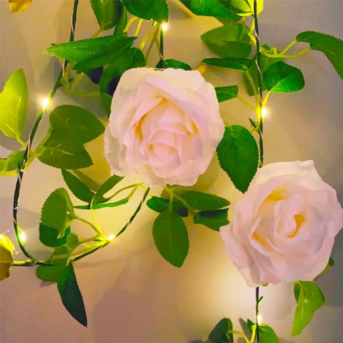 Fielegen Artificial Flower Garland with 20 LED String Lights, 6.56FT