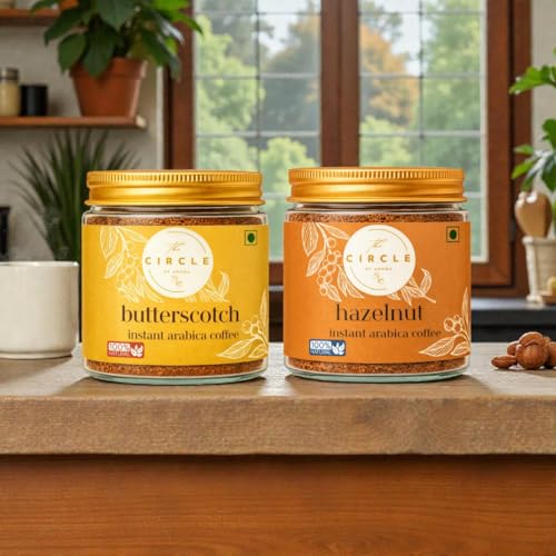 Image of The Circle Of Aroma Signature Instant Coffee|100% Arabica|Rich Aroma|No Added Sugar|Combo Of 2|Butterscotch & Hazelnut|50g(25 Cups) Each Flavour|Enjoy Hot /Cold