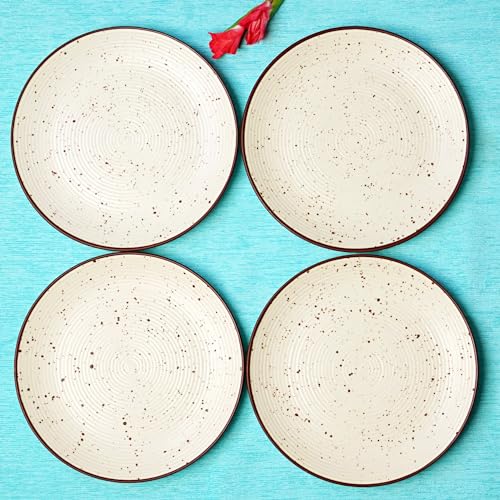 Image of Freakway Cream Ribbed Stoneware Dinner Plates 10.6 Inch Set of 4 Pcs Ceramic Plates for Dinner | Microwave & Dishwasher Safe | Off White