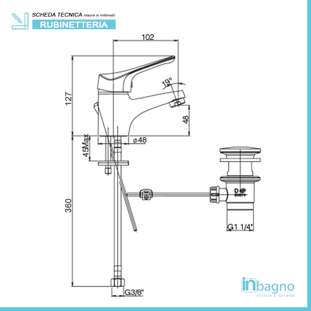 Inbagno Set rubinetti miscelatori lavabo e Bidet cromati, Scarico Incluso, Piralla Serie Ariel (Set Lavabo e Bidet)