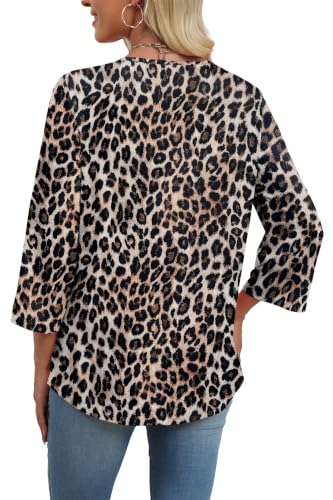 Image of WIHOLL 3 /4 Length Sleeve Womens Tops Boho V Neck Lace Shirt Trendy Blouses Dressy Casual Vacation Clothes S-3XL