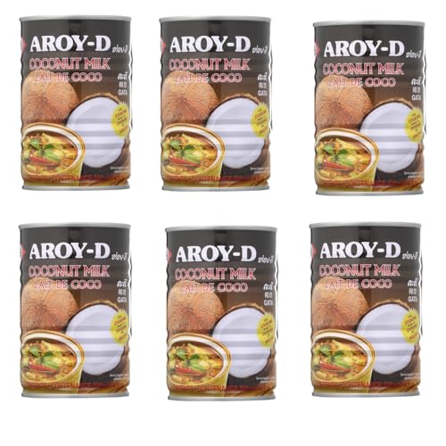 YIJIA | Aroy-D - Leche de Coco para cocinar - Extracto de Coco para Postres - 400 ml (6 Latas)