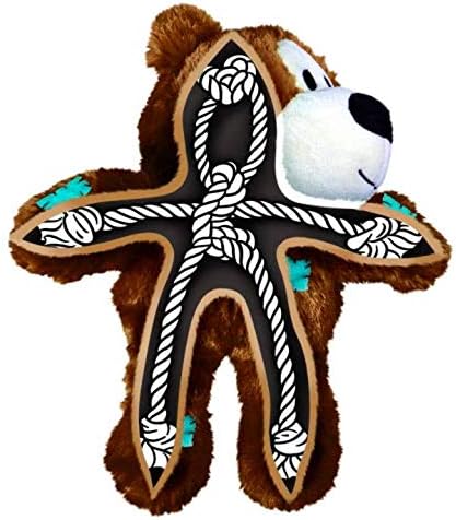 Kong Wild Knots Bear with Internal Knotted Rope Skeleton and Minimal Stuffing for Lesser Mess with Squeaks for Enticing Play (Medium/Large)
