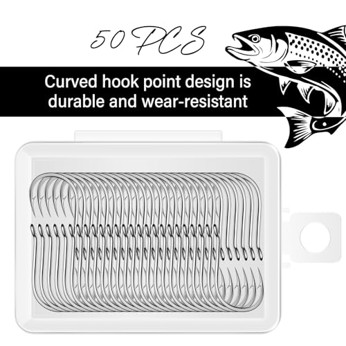 50PCS Sharp Barbed Fishing Hooks, High-Carbon Steel Ultra-Strong, Single Size with Hole for Easy Tying, Secure Portable Box Included – Ideal for Bank Fishing, Lure Fishing & All Conditions - Image 4