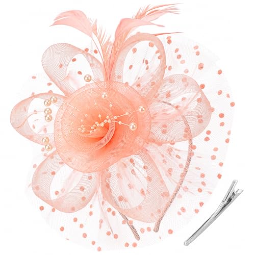 Image of DRESHOW Fascinators Hat Flower Mesh Ribbons Feathers on a Headband and a Clip Tea Party Headwear for Girls and Women