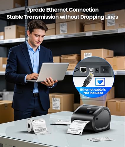 Image of Phomemo 300 DPI 4x6 Thermal Shipping Label Printer with 500 Labels, Ethernet Bluetooth USB, High Resolution Thermal Printer for Small Business, Compatible with iOS Android Windows Mac, for USPS UPS