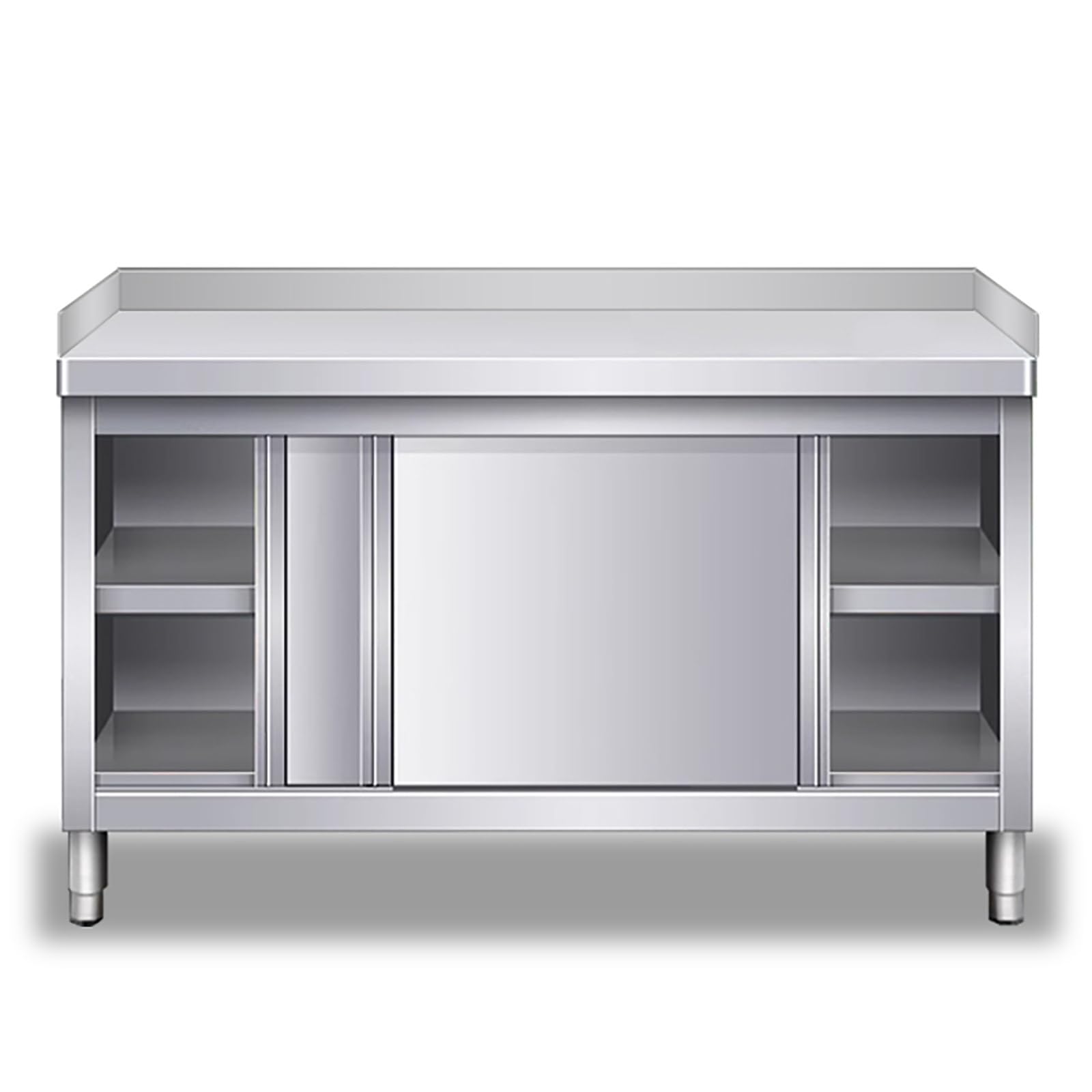 Mesa de preparación de acero inoxidable de varios niveles, mesa de trabajo comercial con puertas correderas y armarios de almacenamiento, diseño resistente, capacidad de 1240 libras, ideal para cocina