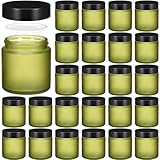 Norme 24 Pcs 4 oz Glass Jars with Lids Leakproof Round Airtight Jars Empty Cosmetic Jars with Inner Liners Lid for Storing Lotions Powder Ointments Candle Making (Pea Green)