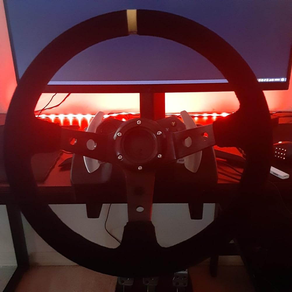 Volante de Carreras Universal, Volante de Gamuza de 350 mm y 6 Pernos para Carreras, Deportes de Motor y Simulación de Conducción de Automóviles
