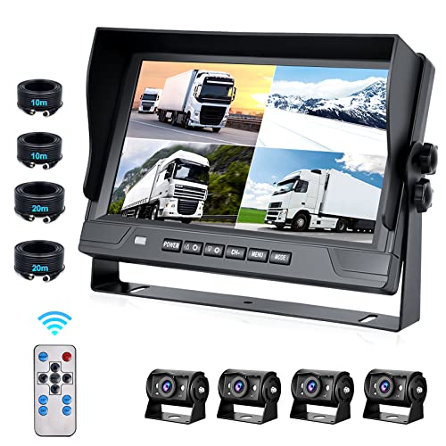 CAMECHO Reverse Camera Video Recording 9 Inch 4 Split Screen Reversing Camera Monitor DVR 360-Degree Front Back Left and Right Car Rear View Camera 18 IR Night Vision IP68 Waterproof Auto Camera
