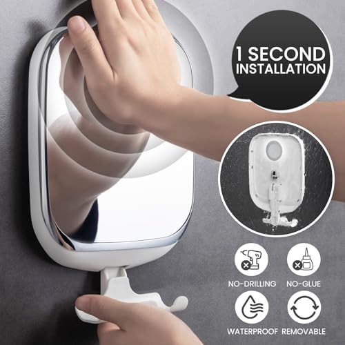 TAILI Shower Mirror Fogless for Shaving, Anti Fog Shaving Mirror with Razor Holder NO-Drilling,Removable,Shatterproof & Waterproof,Wall Mounted Bathroom Accessories with Powerful Suction(White)