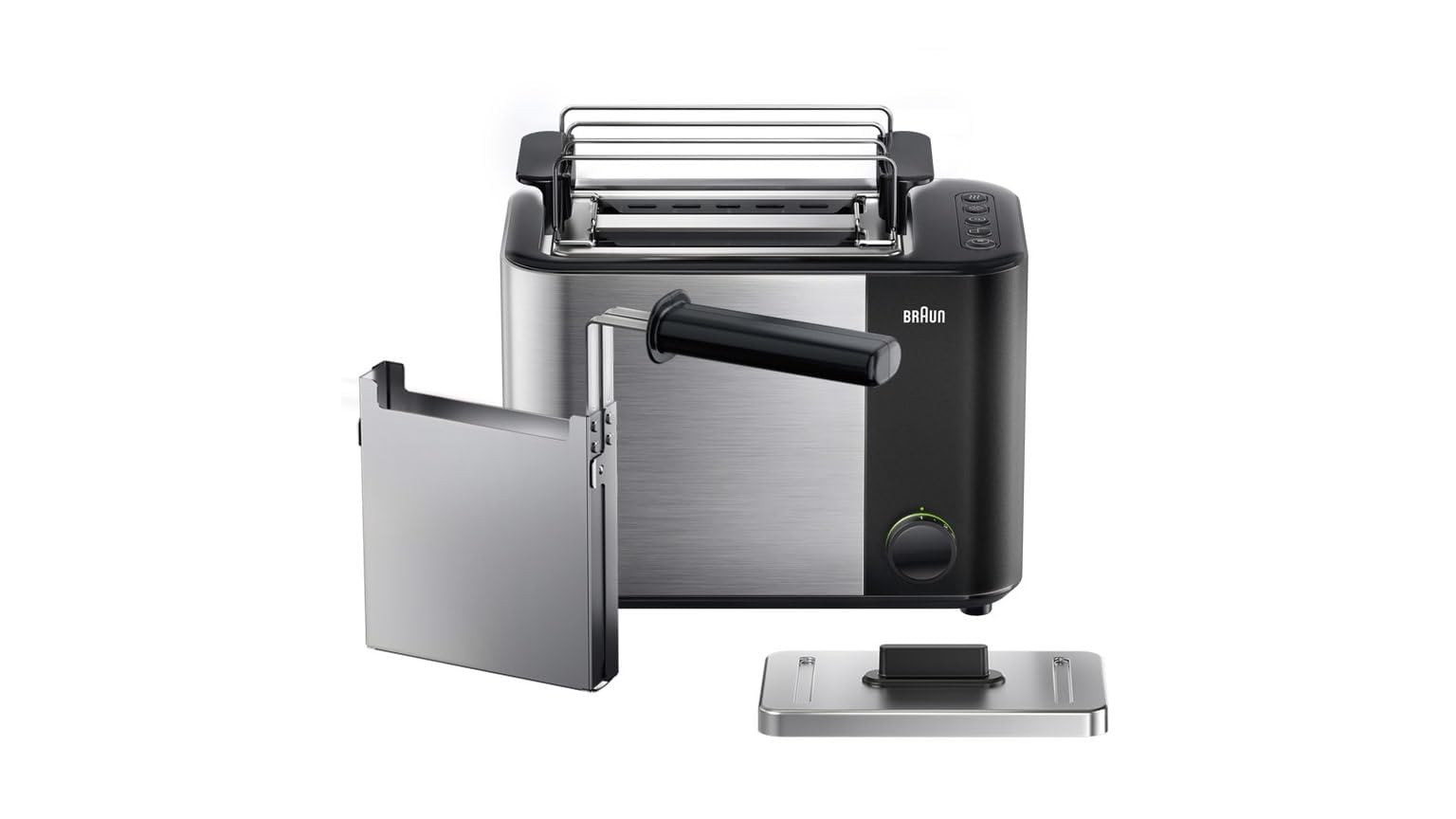 Braun Household HT5015.BK ID Breakfast Collection Tostafette con 13 livelli di tostatura, 3 funzioni, 4 sistemi di sicurezza, Dotato di scaldabrioches e coperchio antipolvere, Nero/acciaio INOX