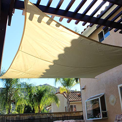 BlueDot Trading Waterproof Woven Polyester Sun Shade Sail Durable Outdoor Canopy Screen Water Permeable for over Patios, Pools, Carport Awning, Garden and more (12' by 12' Square, Beige)