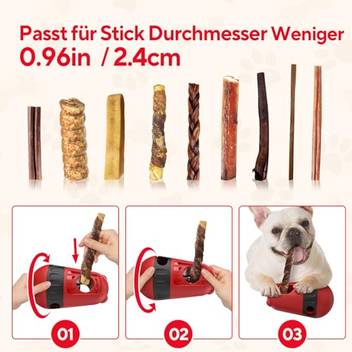 LIFLIX 2 in 1 Hundespielzeug Intelligenz, Bully Stick Halter & Leckerli Spender Spielzeug, Verstellbarer Futterspielzeug für Kleine, Mittlere und Große Hunde gegen Verschlucken, Rot
