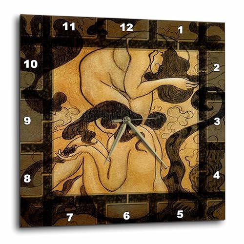 3dRose Wall Clock Silent - 10 inch - Bathing - Women, Bathing, Washing, Bathroom, Bathroom Art, Brown, Cats - Acrylic Painting - Women