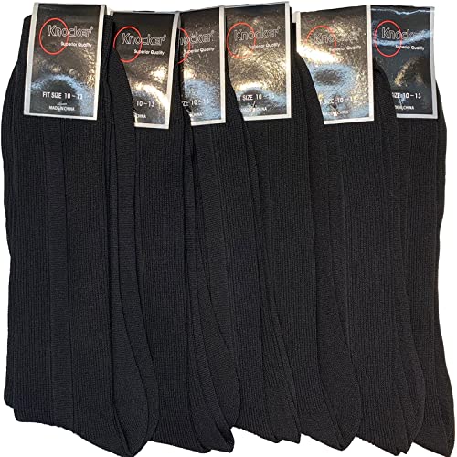6 Pairs Black Color Mens Dress Socks Size 10-13 Crew