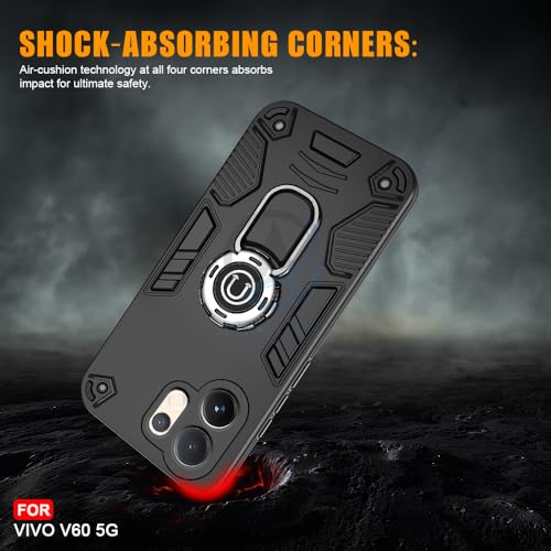 Image of AESTMO Vivo V60 / V60E / T4 Pro 5G Back Case Cover | Tough Armor Bumper | Ring Holder & Kickstand in-Built | 360 Degree Protection Cover for Vivo V60 / V60E / T4 Pro 5G (Black)