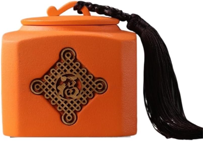 SONGCHAO Sugar Jar Square Ceramic Bulk Tea Storage Cans Household Small Sealed Creative Hollow Chinese Single Tea Canister(F)