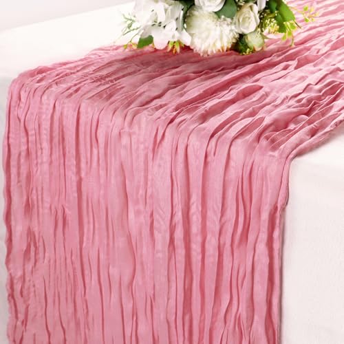 1 camino de mesa de gasa de color rosa y morado de 10 pies, camino de mesa de tela de queso rústico, 35 x 120 pulgadas, para fiestas de cumpleaños, baby shower, bodas, decoraciones de fiesta
