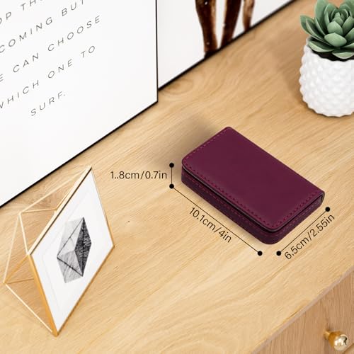 Business Credit Card Holders, Magnetic Sealing Anti Drop, PU Leather Debit Card Protector Organizer Case (Maroon Red)4