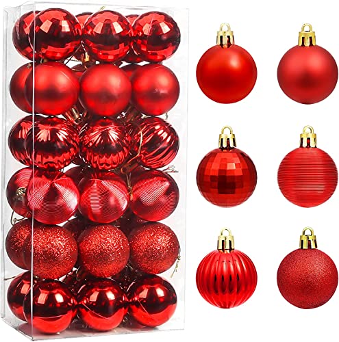 Lot de 36 boules de Noël incassables en plastique pour sapin de Noël - Décoration de fête de vacances - Rouge antique * 4 cm Cover