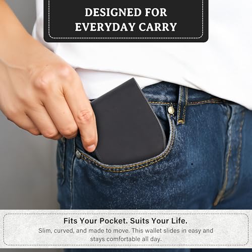 Image of ROGUE WALLET Tailored Genuine Leather Wallets - RFID Blocking, Durable & Stylish Front-Pocket Comfort - Holds 6-8 Credit Cards, ID Window, Extra Storage Pockets & More (Black)