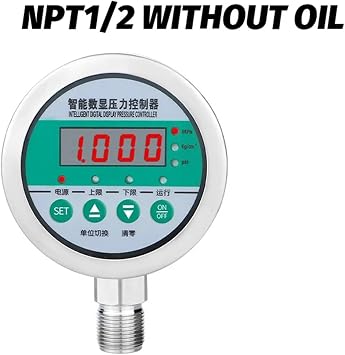 Pressure Meter Digital Pressure Gauge 80mm 24V Stainless Steel Control, On-line and Off-line Oil Compressor Switch(NPT1-2 Bottom,0-0.25MPa)